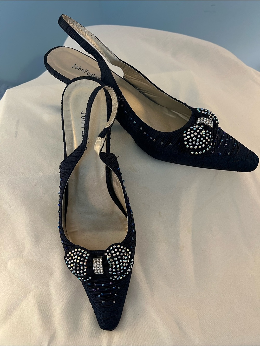 John Fashion Midnight Blue Embellished Slingback Pumps